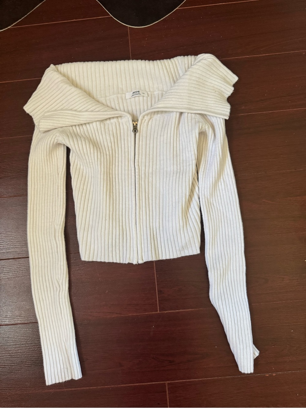 Foldover off shoulder zip up